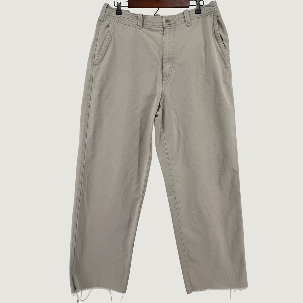 Abercrombie & Fitch Vintage Fatigues Pants Mens 33x31  Khaki Tan Raw Hem Baggy